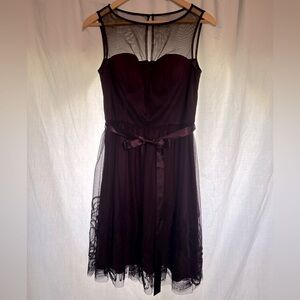 Plum, floral, mesh, A line, cocktail dress